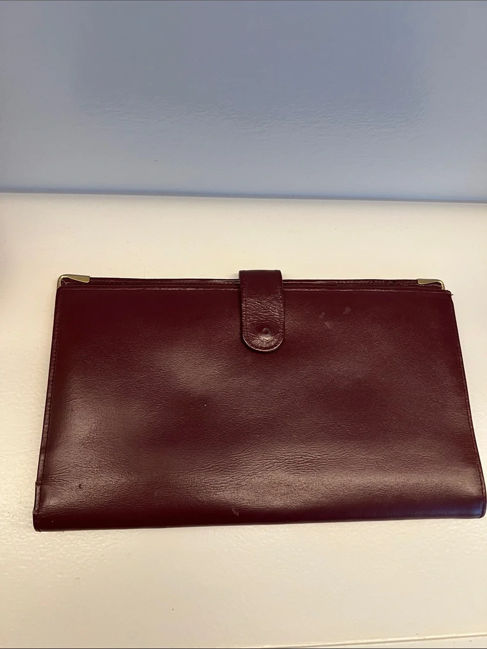 Cartier VINTAGE Burgundy Leather Document Folio with Gold Corners